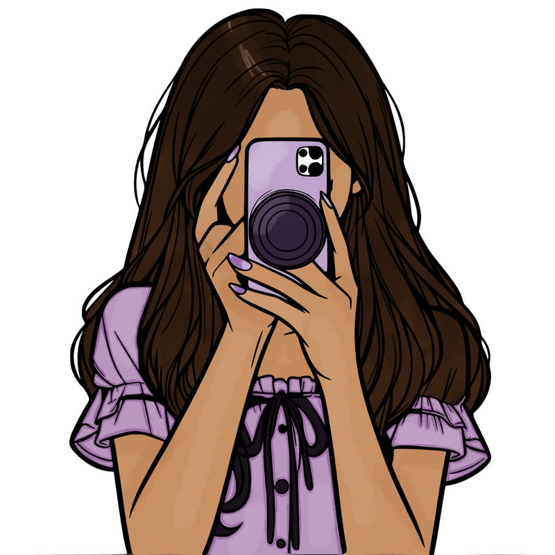 a realistic girl holding her phone taking pictures