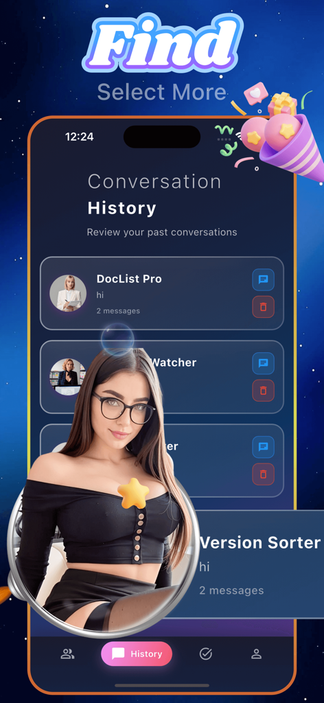 Screen of the Pikaa app displaying conversation history with specialized AI document and visa assistants.