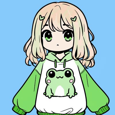 girl wearing frogging sweatshirt