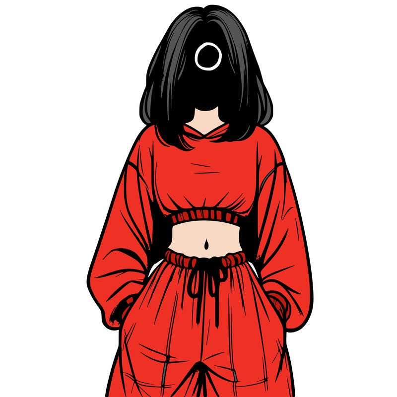 realistic girl faceless with baggy pants and a crop top