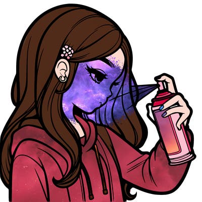 a realistic girl spray painting