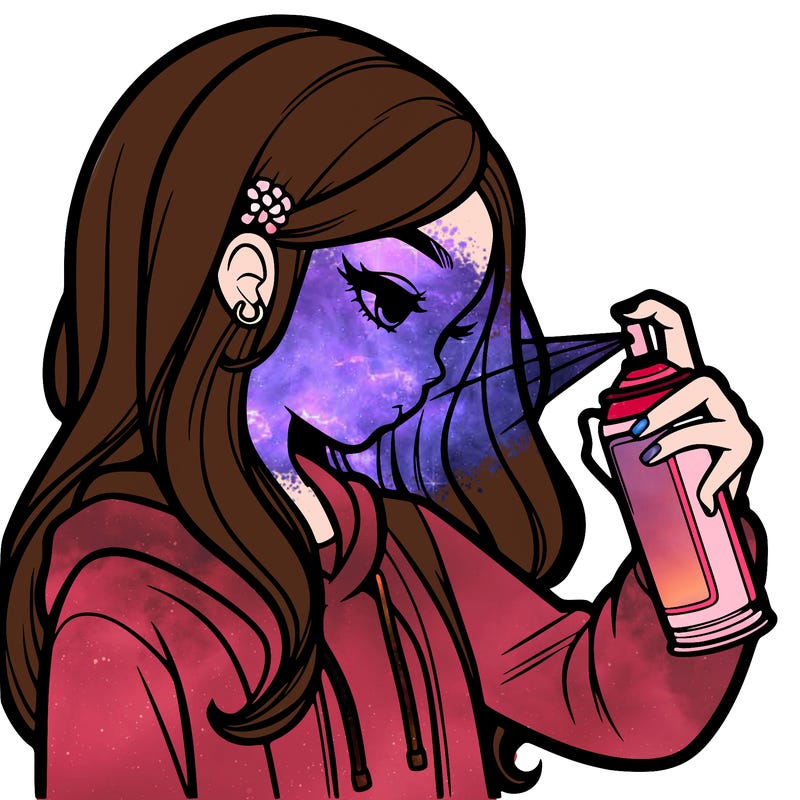 a realistic girl spray painting