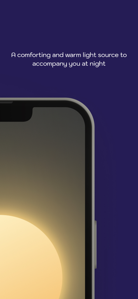 Nighty Lighty: Dim Flashlight - A smartphone screen displaying a comforting warm yellow light source against a dark background