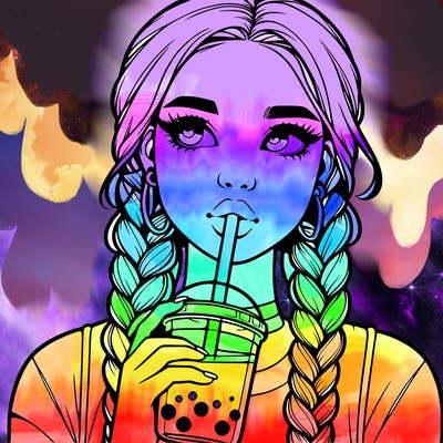 realistic girl with braided hair drinking boba