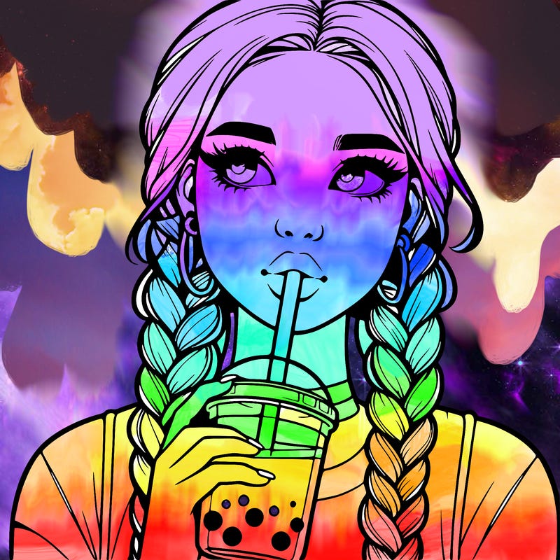 realistic girl with braided hair drinking boba