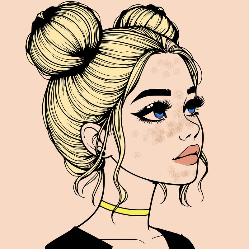 realistic girl with buns on the top of her head