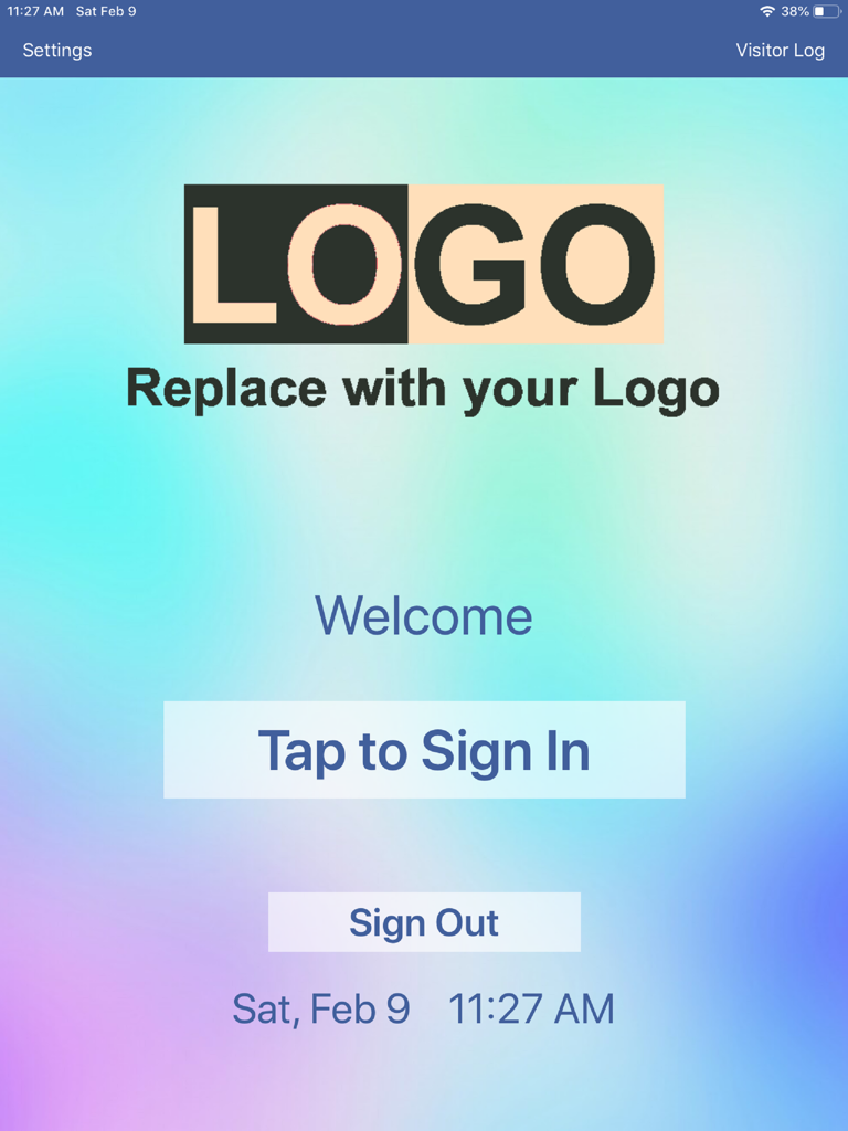 Simple Visitor Log iPad welcome screen with sign in button