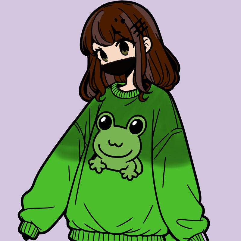 girl wearing frogging sweatshirt