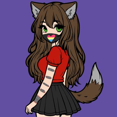 realistic girl with wolf ears and a tail