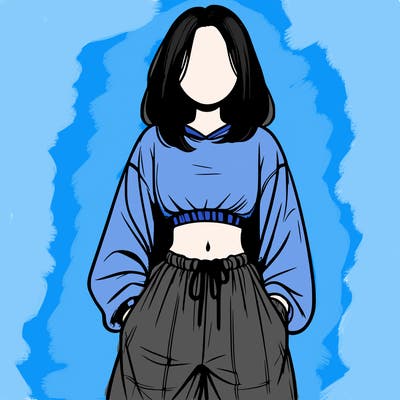 realistic girl faceless with baggy pants and a crop top