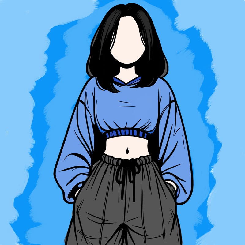 realistic girl faceless with baggy pants and a crop top
