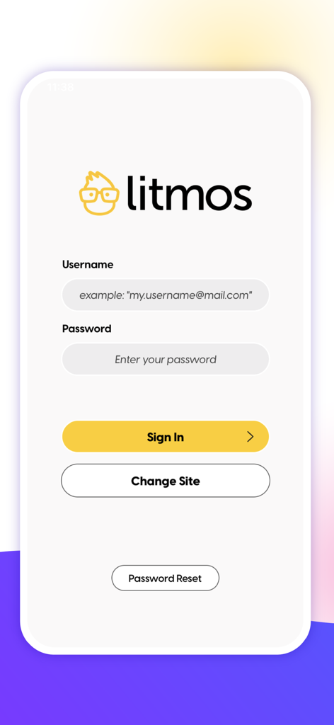 Litmos - Litmos mobile app login screen with username and password fields