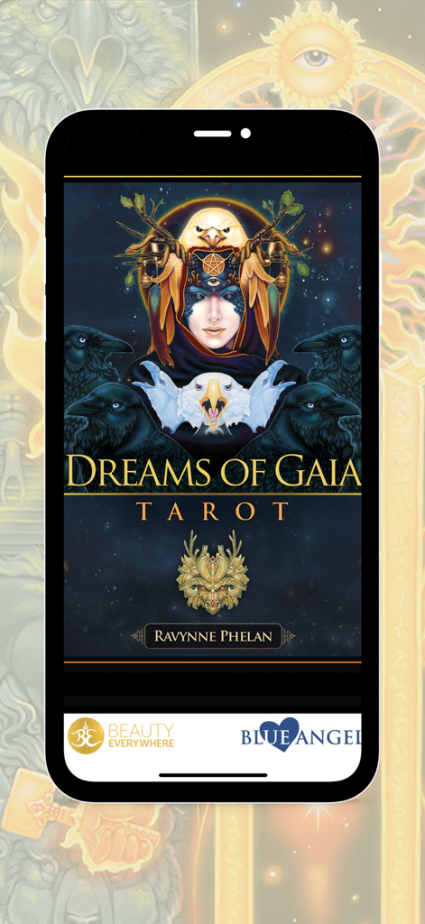 Dreams of Gaia Tarot - Dreams of Gaia Tarot app home screen with mystical artwork by Ravynne Phelan