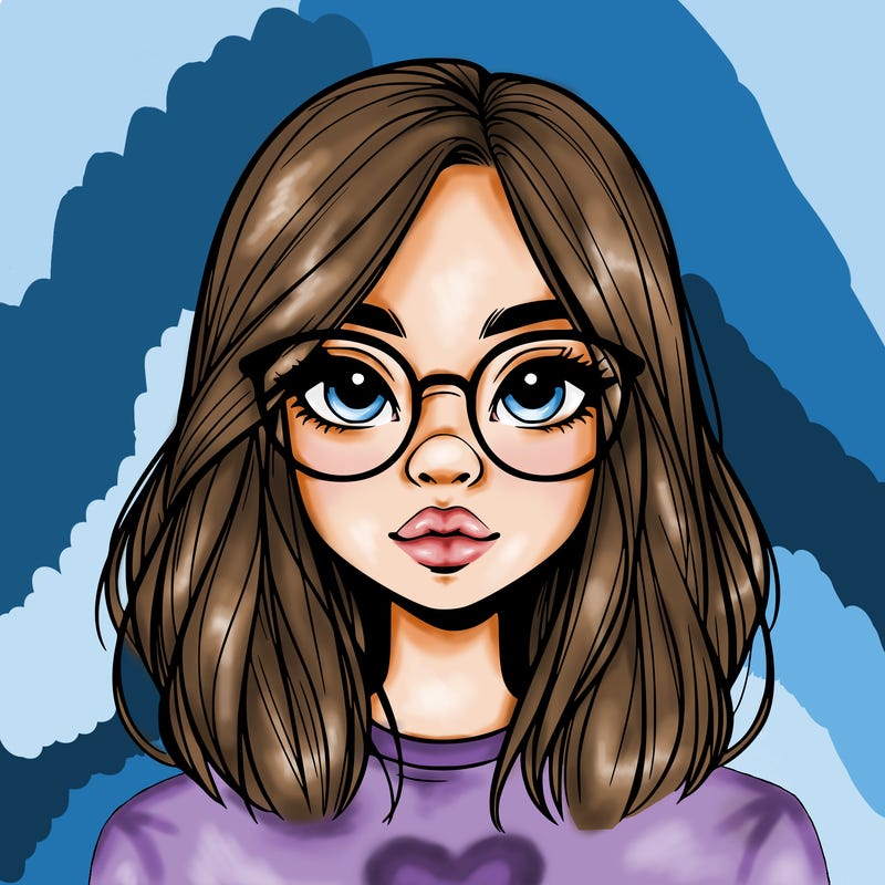realistic girl with her hair down and glasses  and a nose