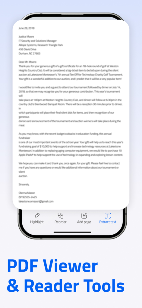 PDF Editor-Converter & Viewer - A mobile interface of the PDF Creature app showing document tools like highlight and extract text