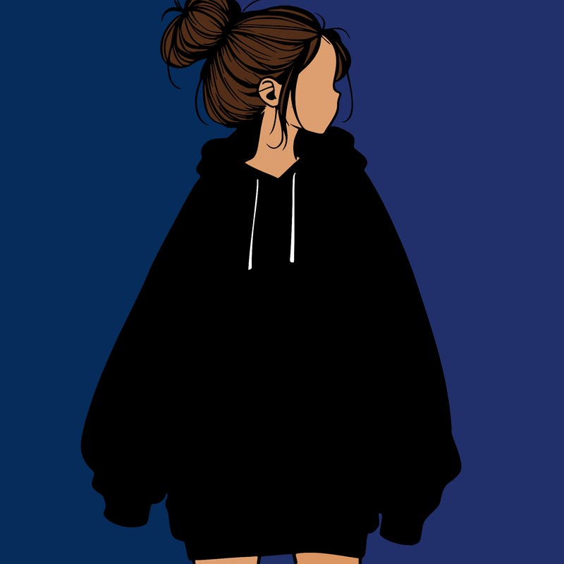 realistic girl with a oversized sweatshirt on and a bun