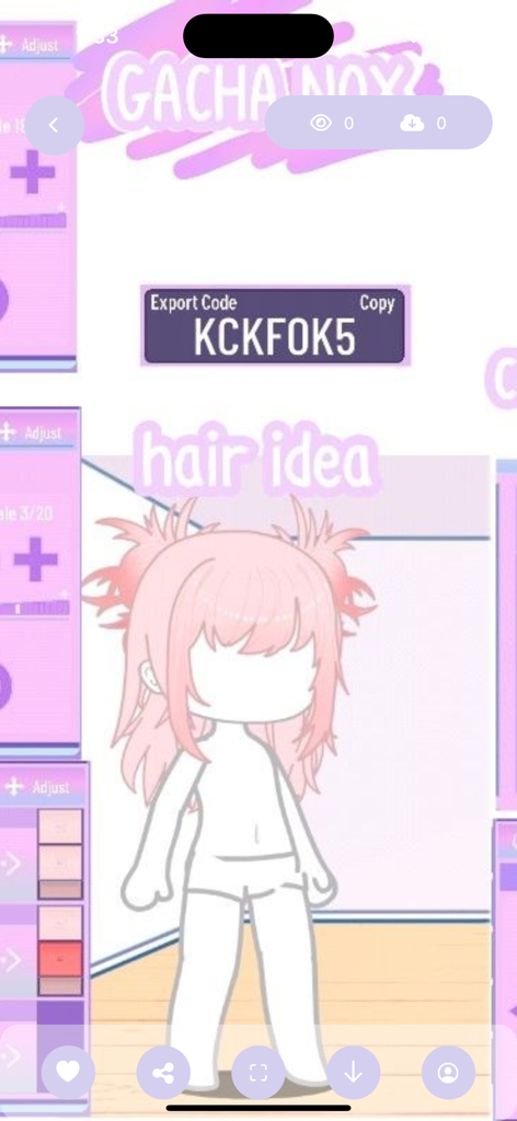 Mod Gacha Nox : Clothes Ideas - A Gacha Nox character hair design idea featuring messy pink pigtails and an export code