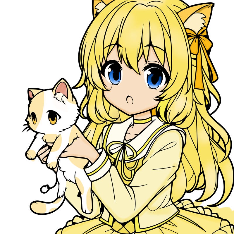 an anime girl holding a kitten