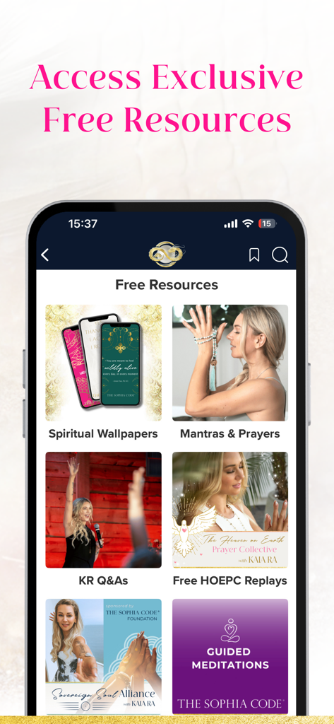 The Sophia Code - The Sophia Code app screen featuring exclusive free spiritual resources and guided meditations