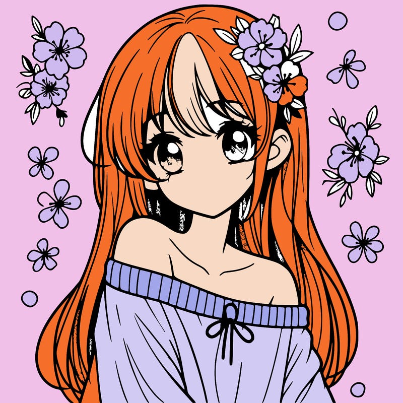 pretty anime girl with show shoulder shirt