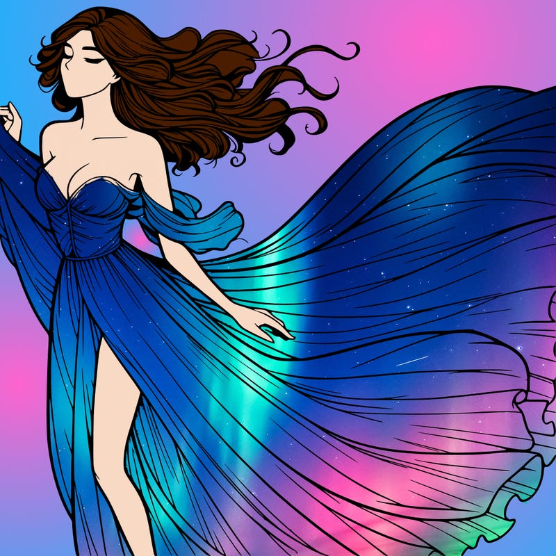 realistic woman in dress flowing the the wind