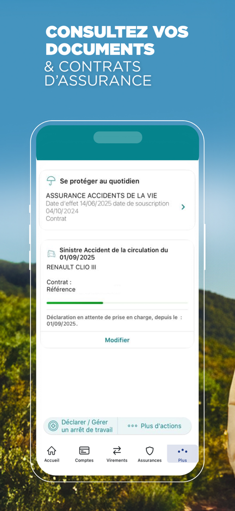CIC mobile app interface showing insurance policy management and accident claim status for users.