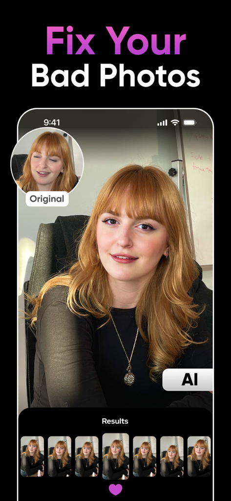 AI Photo Generator: Remake AI - Before and after comparison of an AI-generated professional headshot fixing a candid photo.
