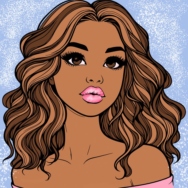 realistic girl with wavy hair and lips