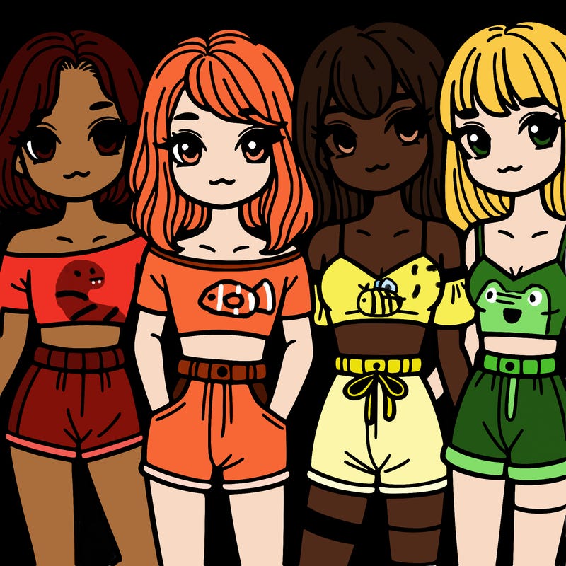 girls next to each other wearing crop tops and shorts