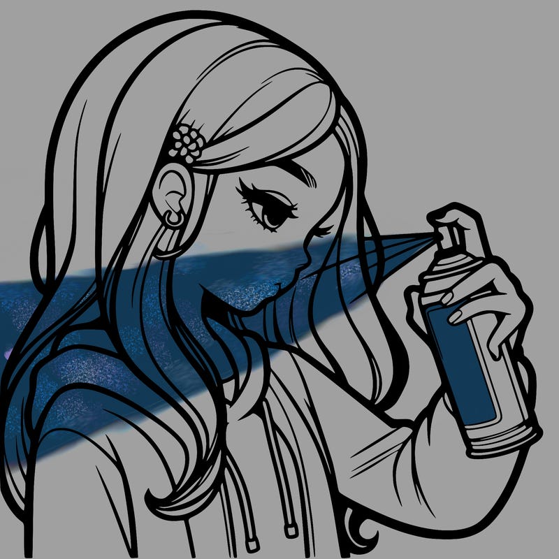 a realistic girl spray painting