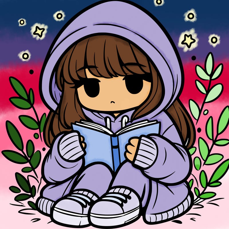 girl in oversized hoodie reading a book