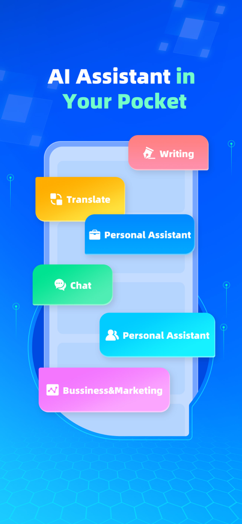 Question AI app interface showcasing features like writing translation personal assistant and chat services