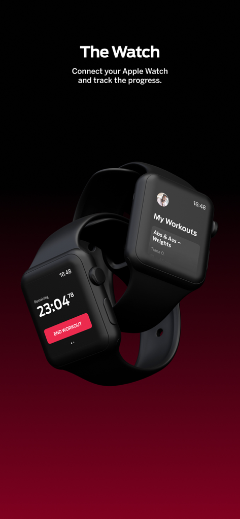 Two Apple Watches displaying the Barrys X app workout timer and class selection interface.