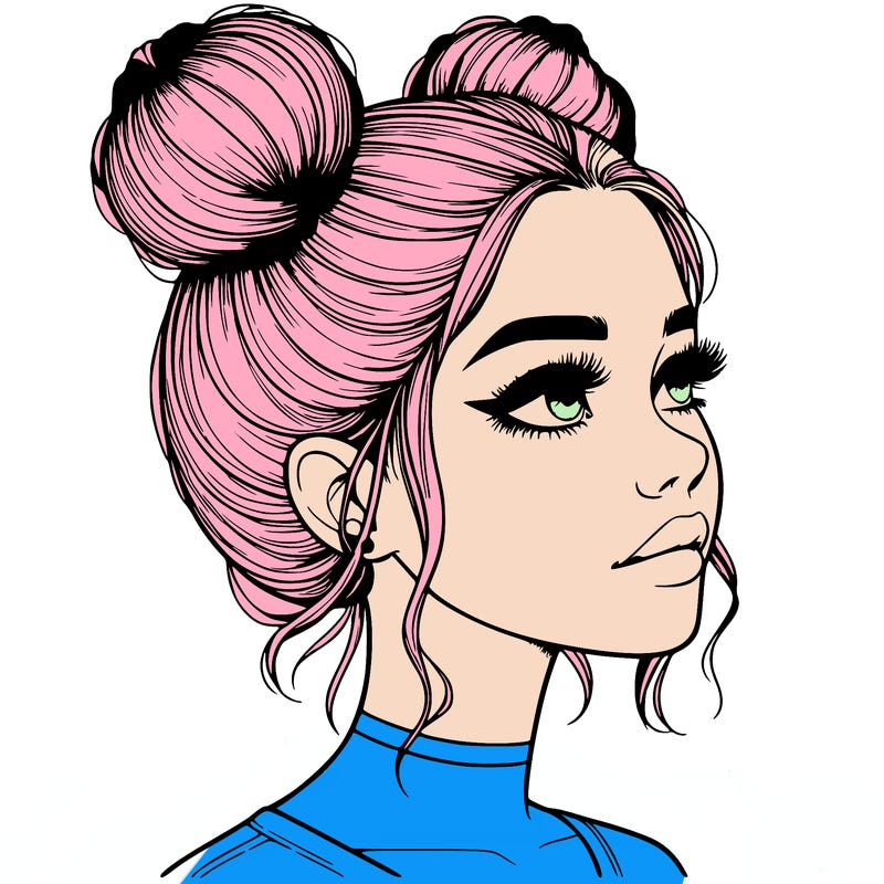 realistic girl with buns on the top of her head