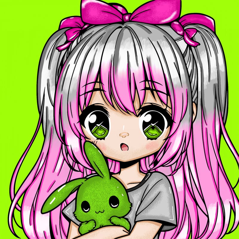 cute manga girl holding a bunny