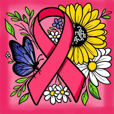 cancer awareness symbol with flowers and butterflies