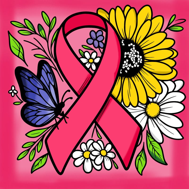 cancer awareness symbol with flowers and butterflies