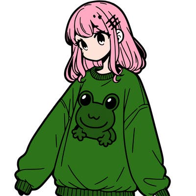 girl wearing frogging sweatshirt