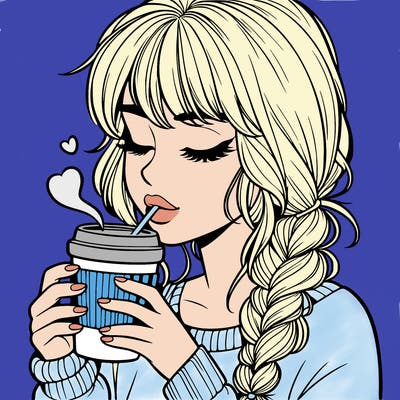 realistic girl drinking coffee