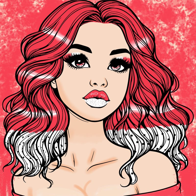 realistic girl with wavy hair and lips
