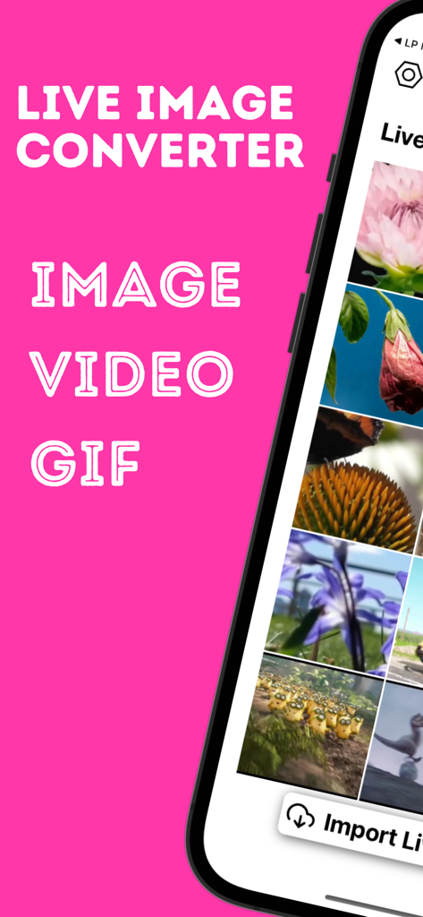 Live Photo Converter * - Interface of the Live Photo Converter app showing options to convert photos into image video and gif formats