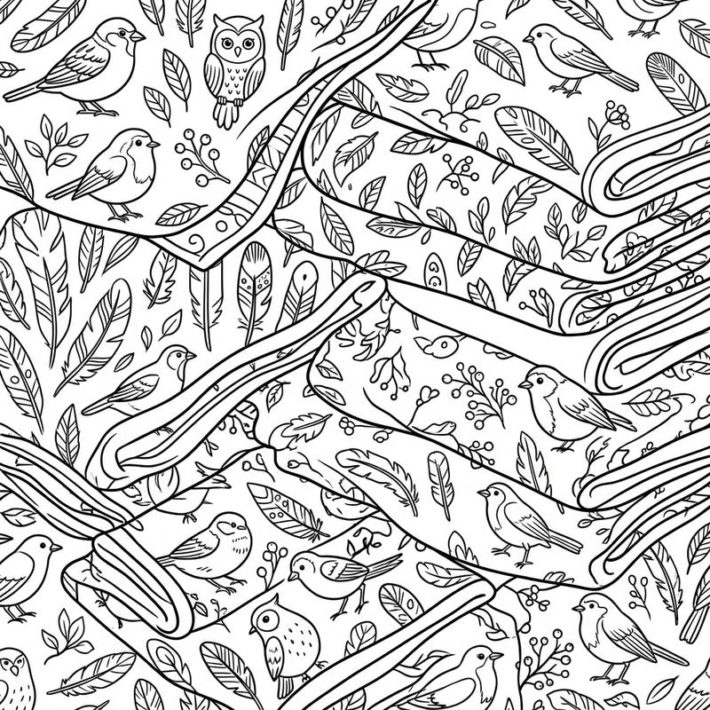 Unfold a delightful coloring experience for kids with this charming page featuring soft blankets adorned with lovely birds and intricate feathers. Young artists will love bringing this cozy avian-themed design to life with their favorite colors.