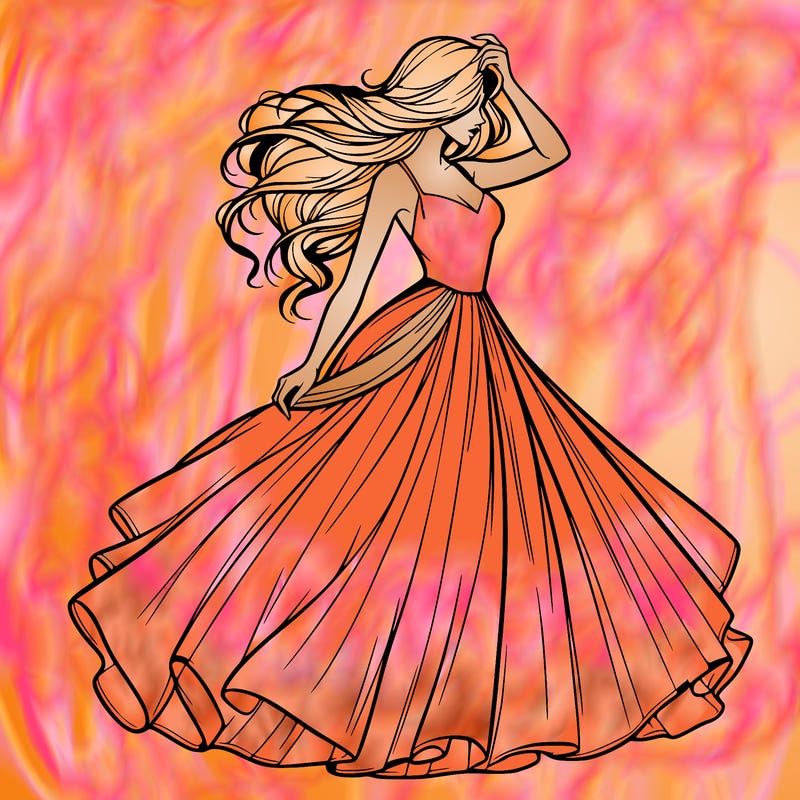 realistic woman with dress flowing in the wind