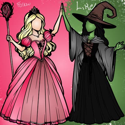 detailed realistic split of a princess and a witch