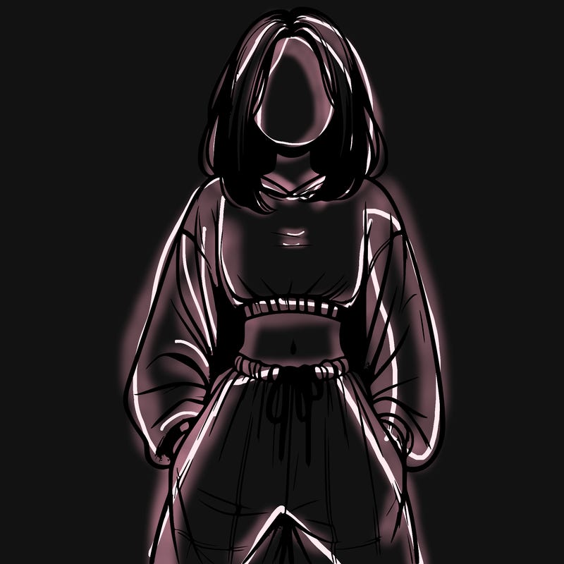 realistic girl faceless with baggy pants and a crop top