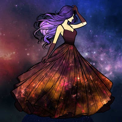 realistic woman with dress flowing in the wind