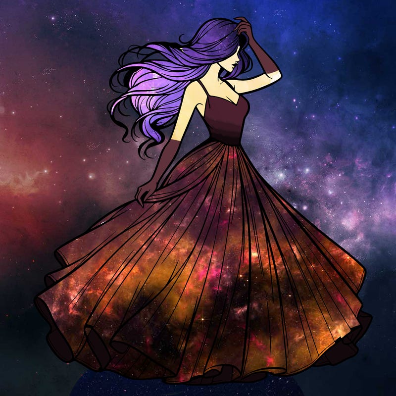 realistic woman with dress flowing in the wind