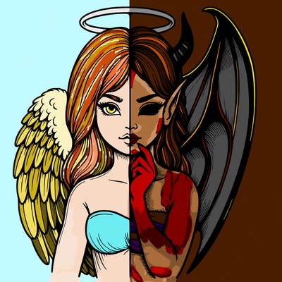 realistic angel half demon