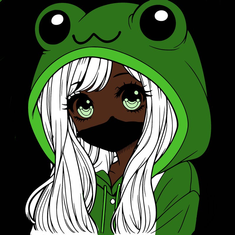 a pretty girl wearing a frog hoodie portrait with long hair