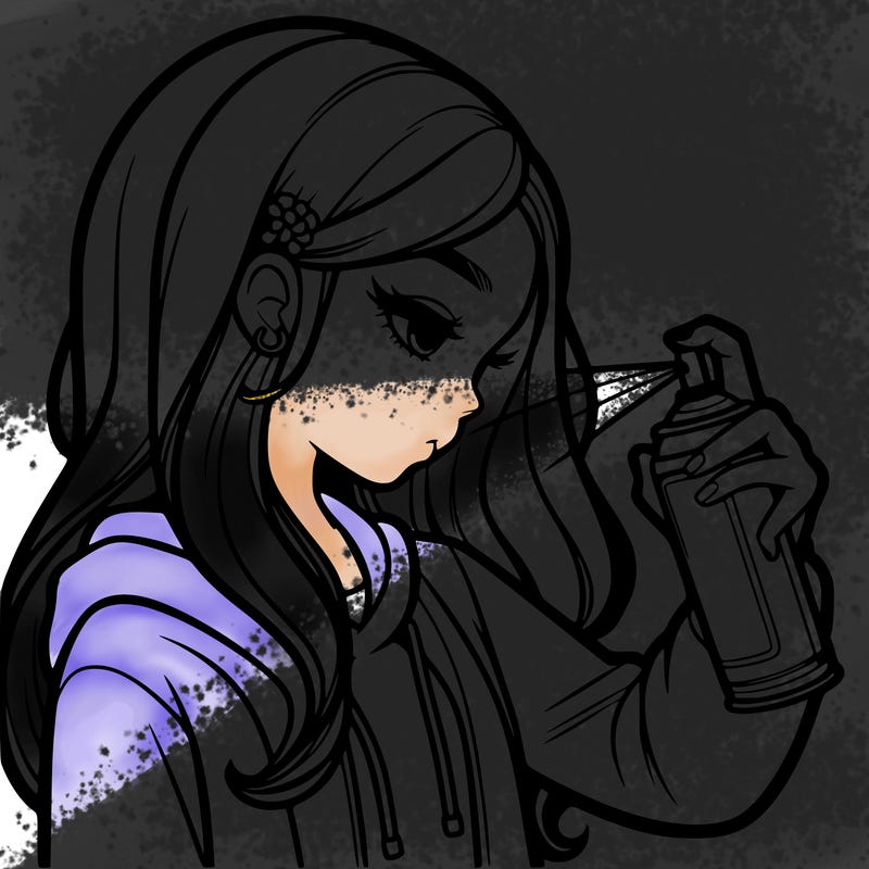 a realistic girl spray painting